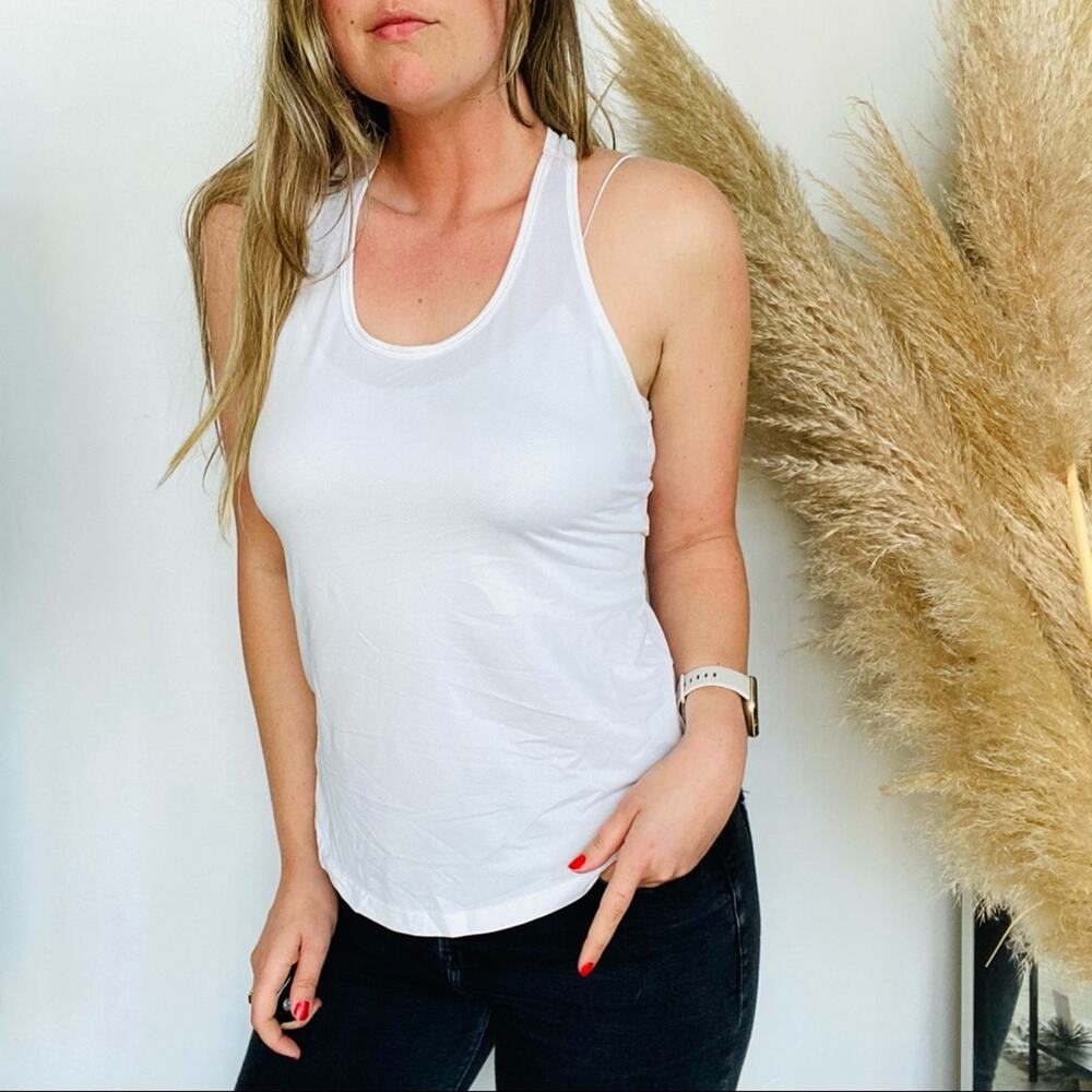 OLD NAVY ACTIVE White Grey Open Back Athletic Open Racerback Tank Top Shirt S